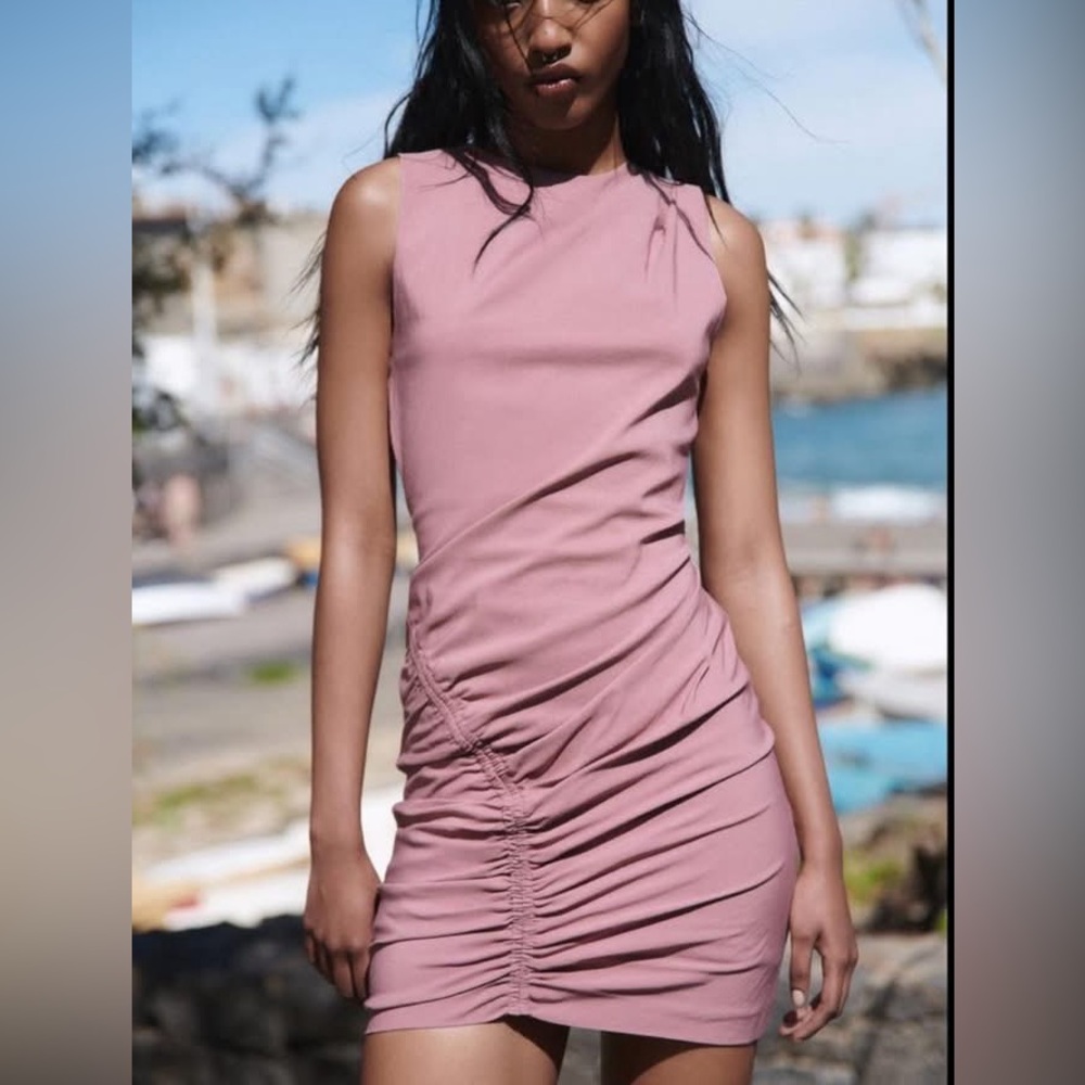 Zara Mauve Backless Ruched Dress - NWT szM